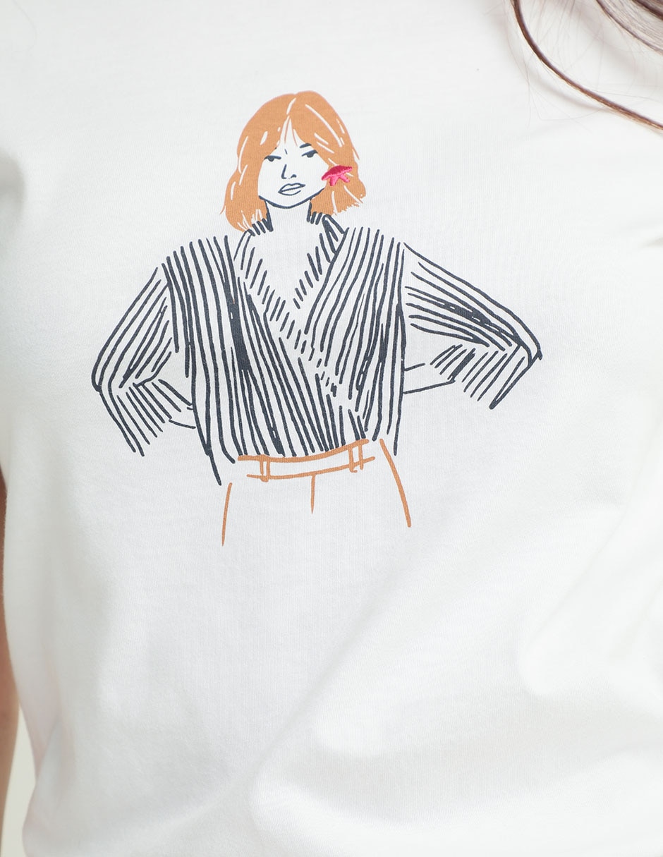 Playera manga corta Contempo cuello redondo para mujer