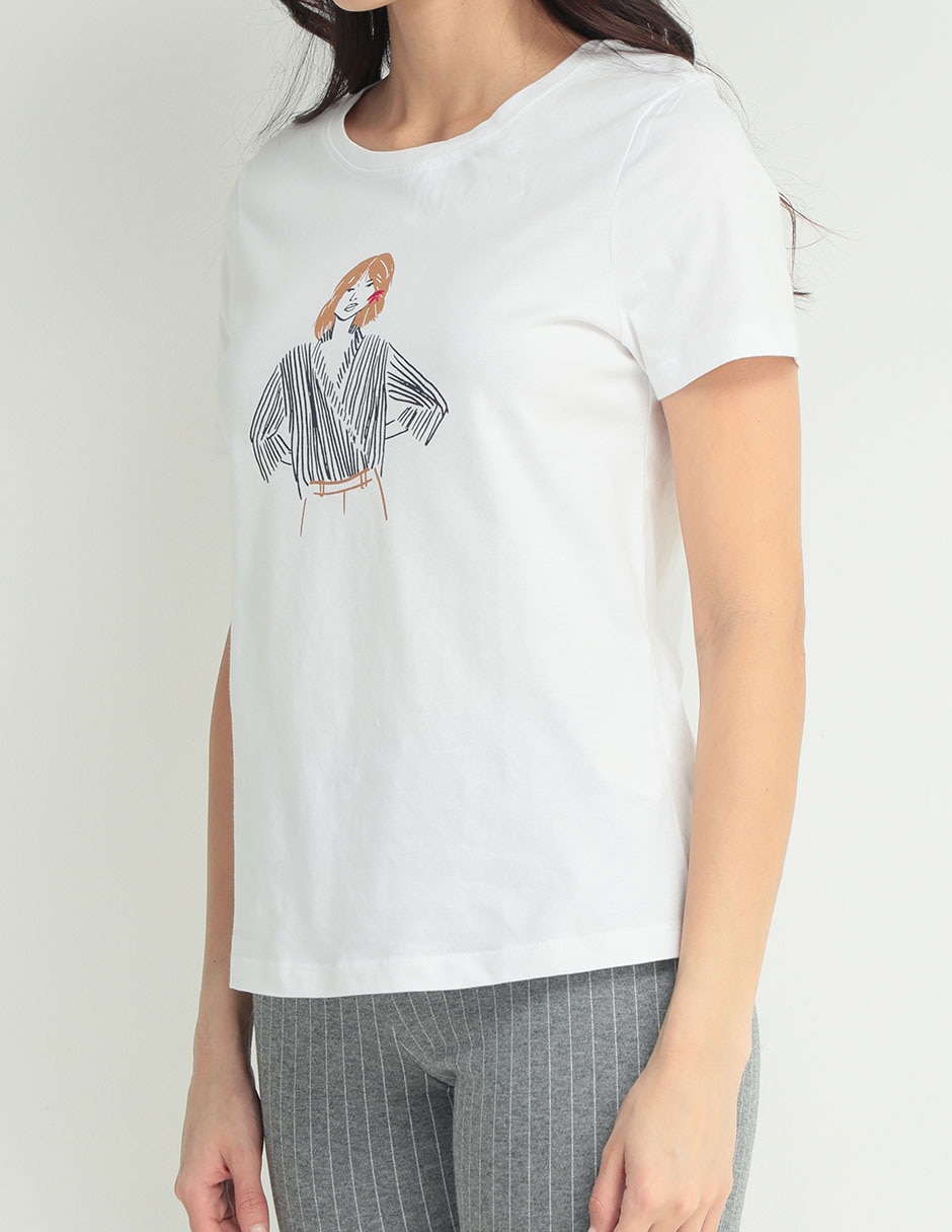 Playera manga corta Contempo cuello redondo para mujer