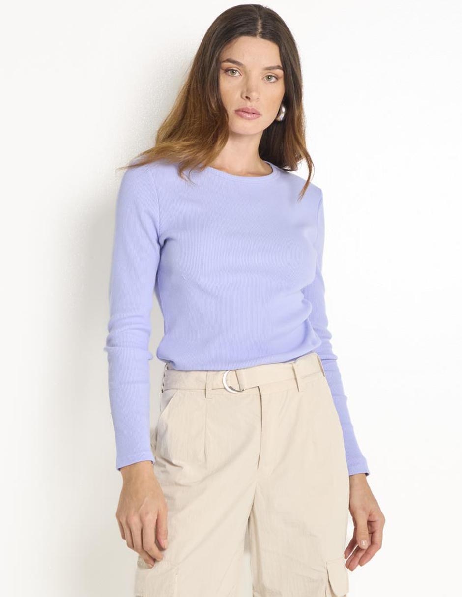 Playera manga larga cuello redondo mujer