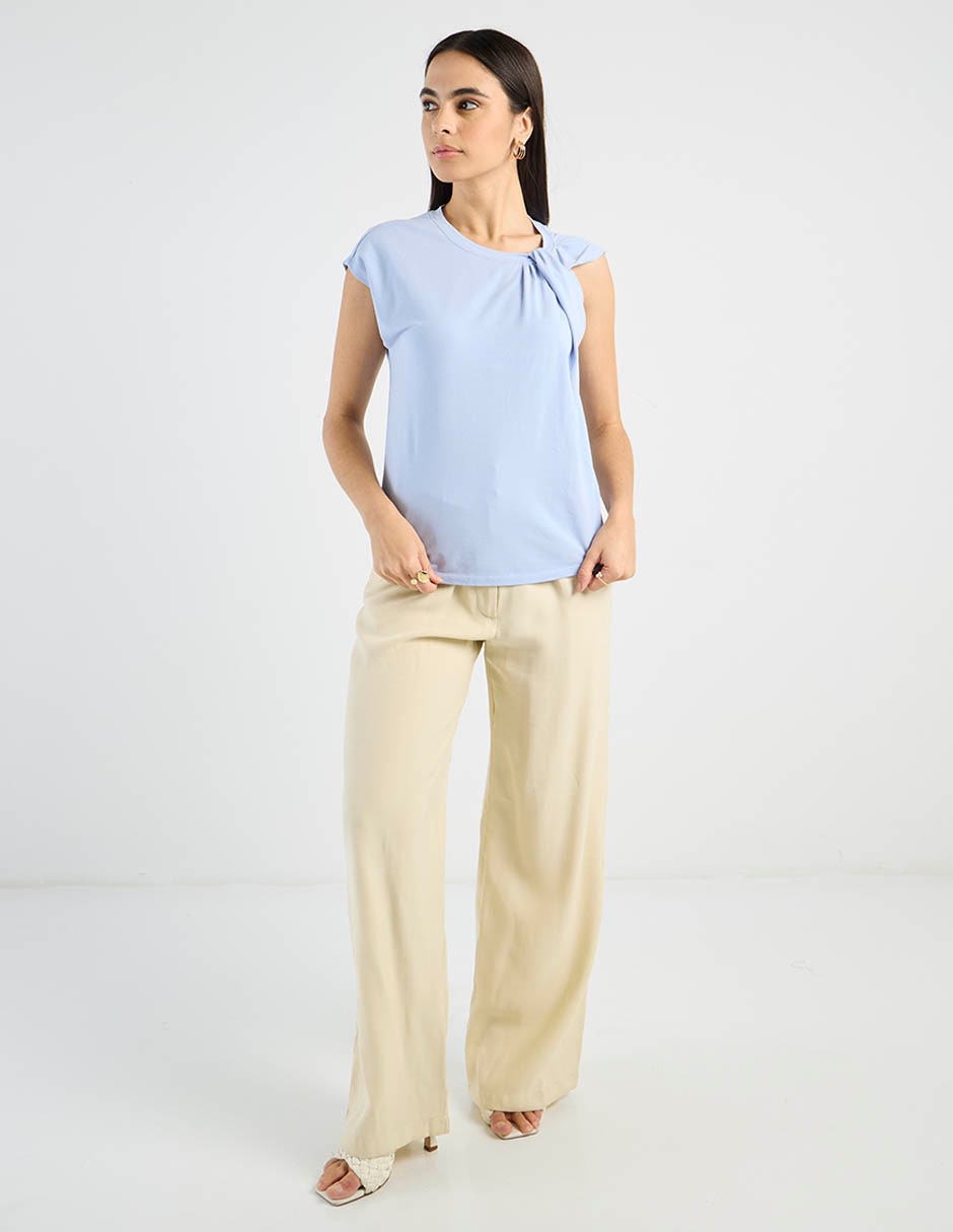 Playera manga corta Contempo cuello redondo para mujer