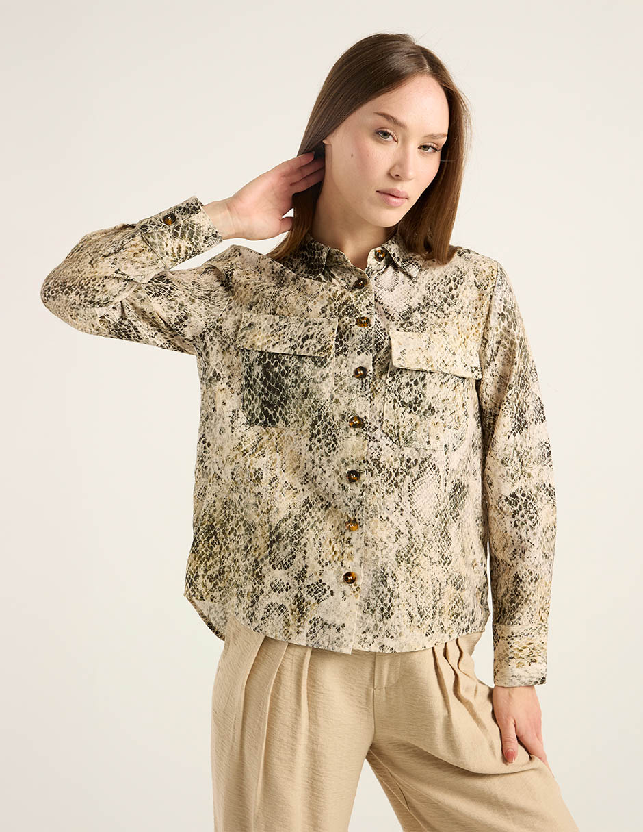 Blusa camisera Contempo manga larga para mujer 1