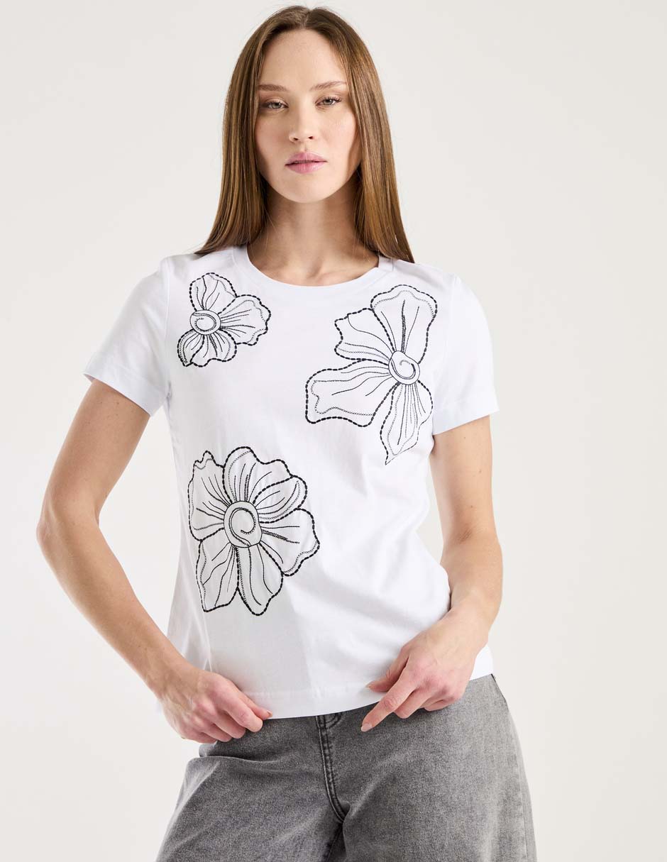 Playera manga corta cuello redondo para mujer
