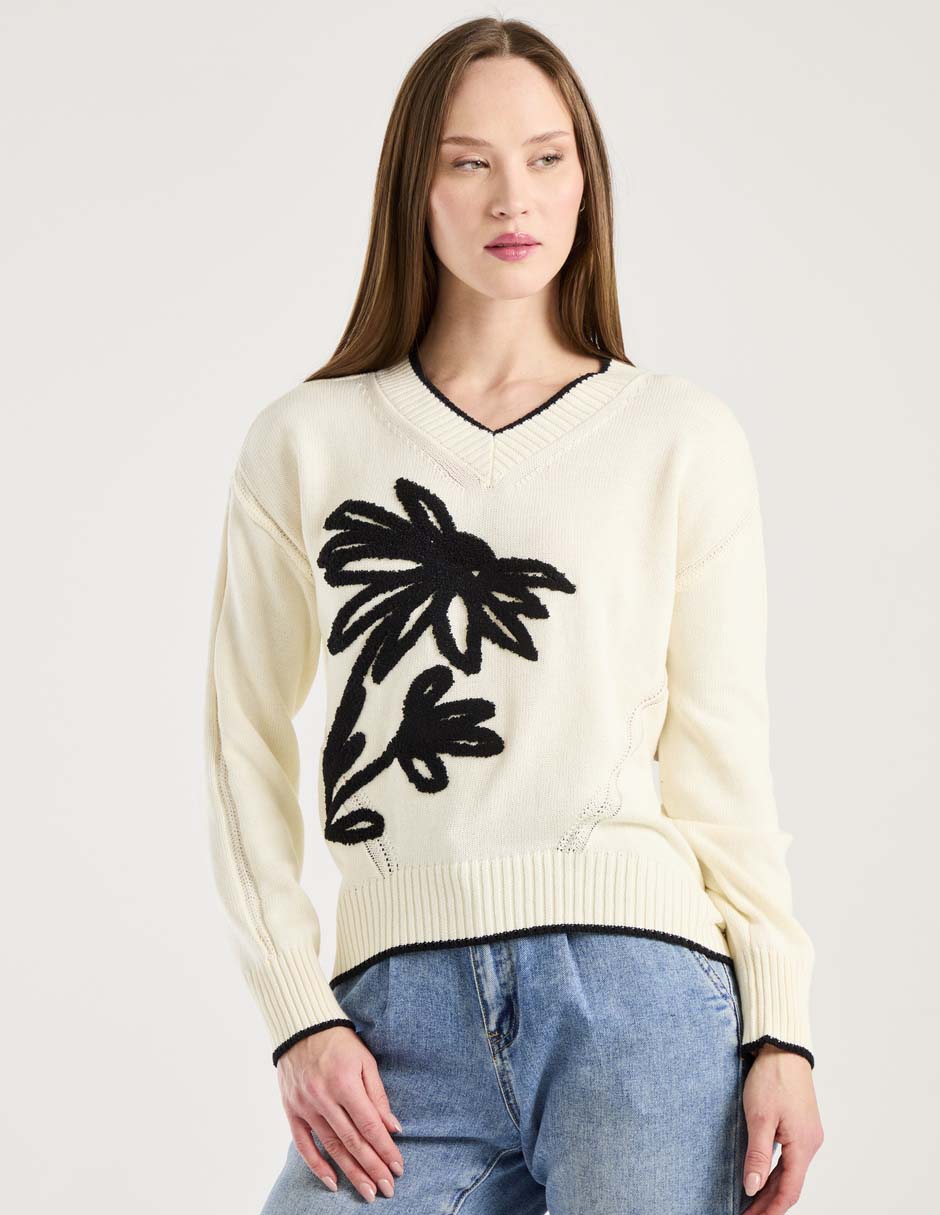 Suéter cuello V para mujer