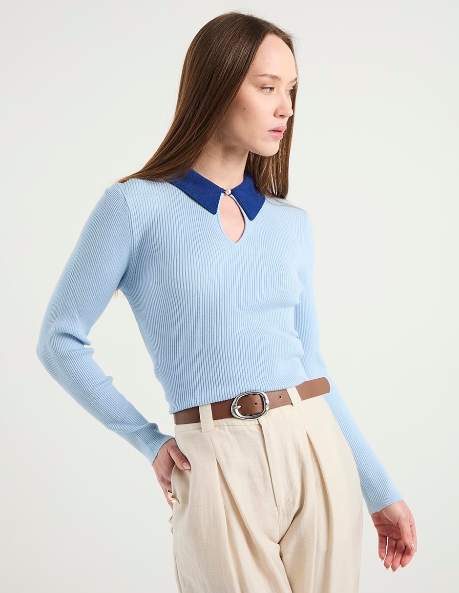 Suéter cuello camisero para mujer