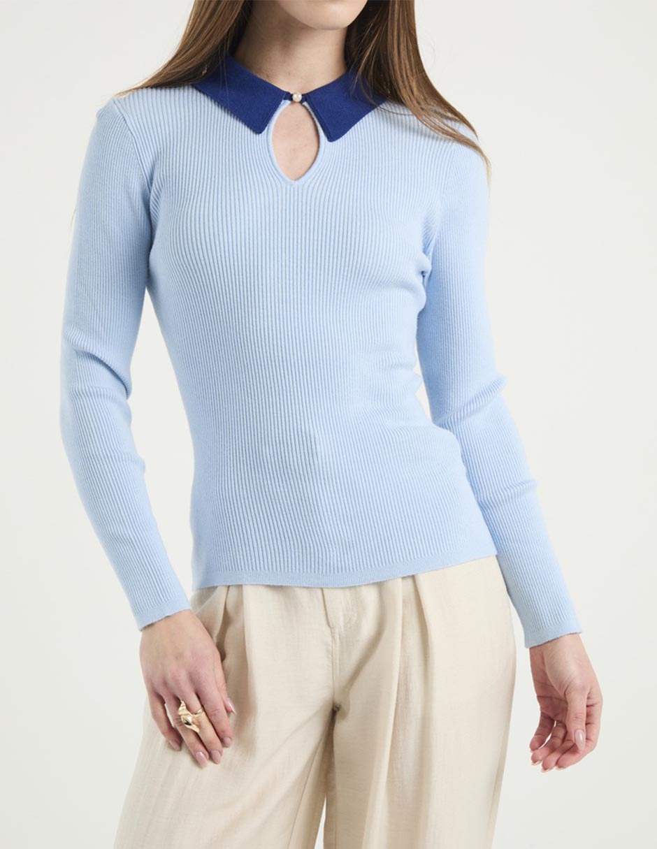 Suéter cuello camisero para mujer 5
