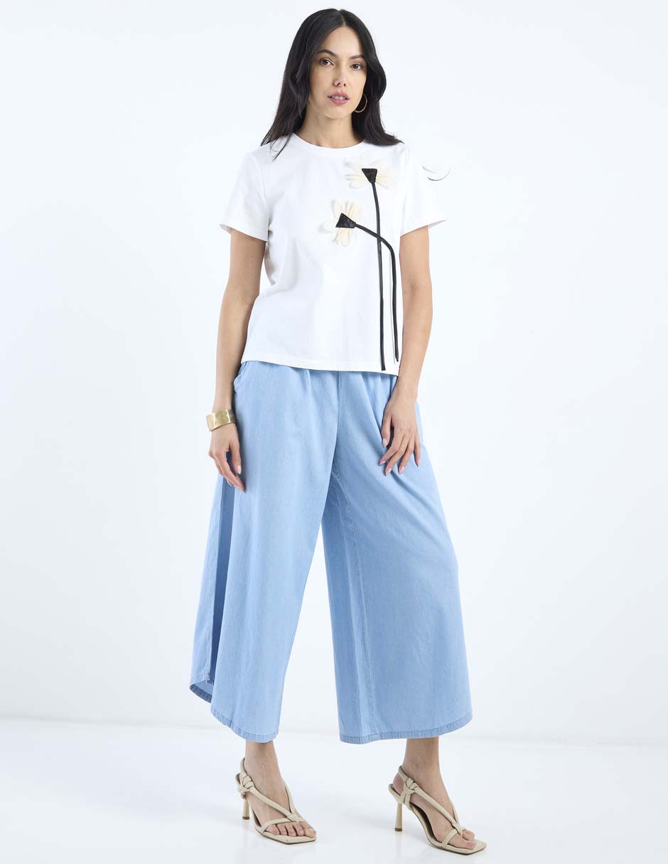 Playera manga corta Contempo cuello redondo para mujer