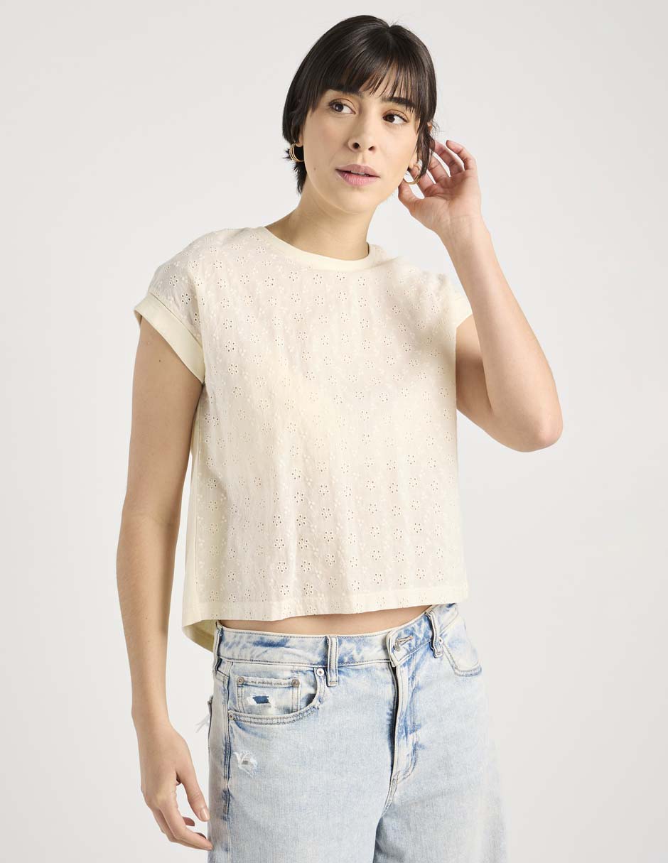 Playera manga corta cuello redondo para mujer