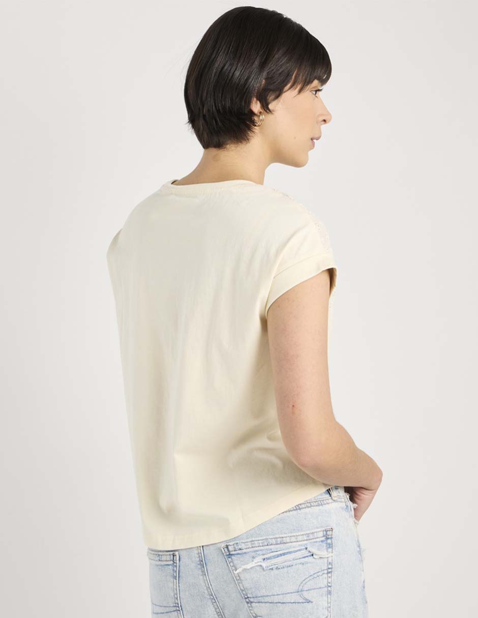 Playera manga corta Contempo cuello redondo para mujer