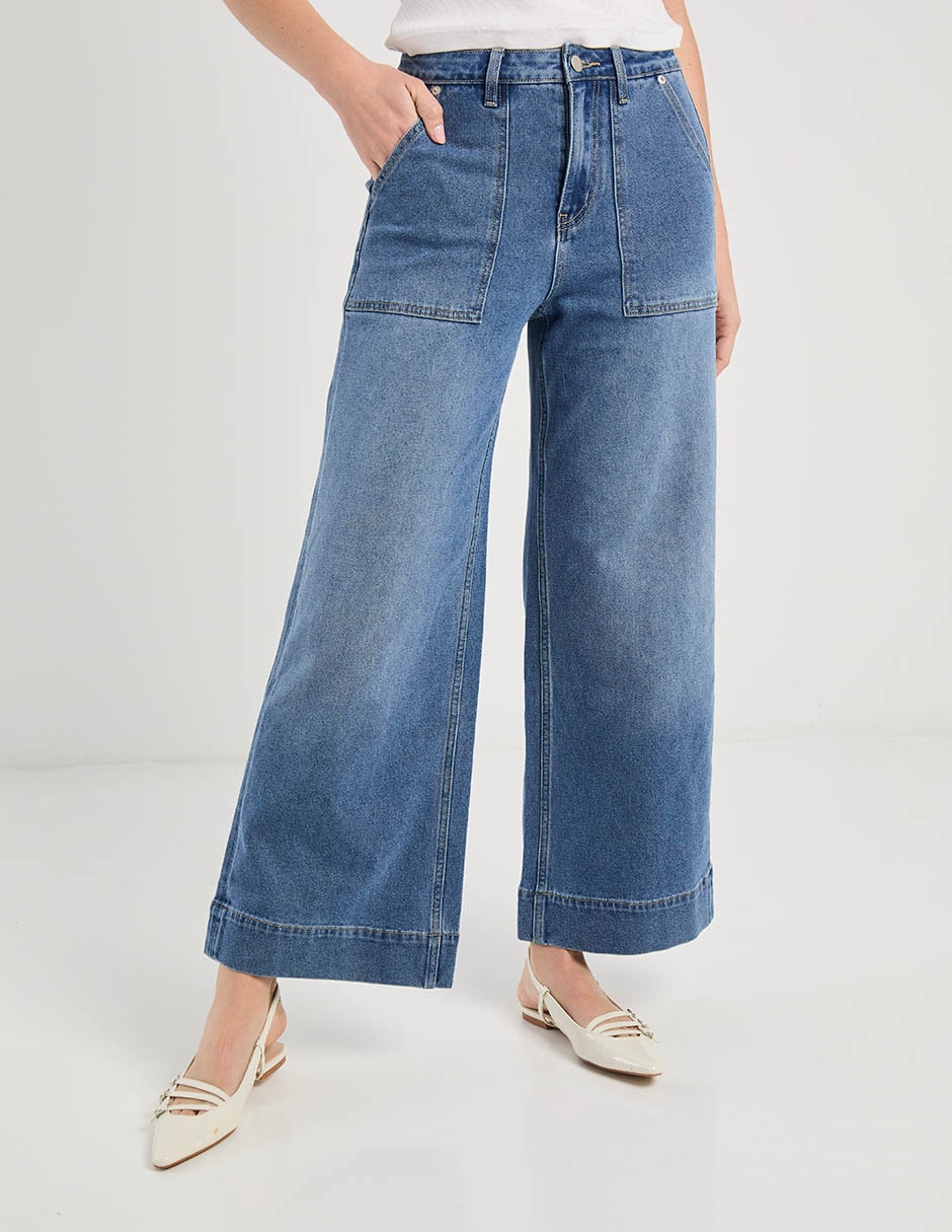 Jeans relaxed amplio cintura para mujer 1