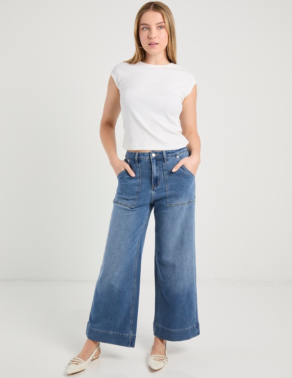 Jeans relaxed amplio cintura para mujer 7