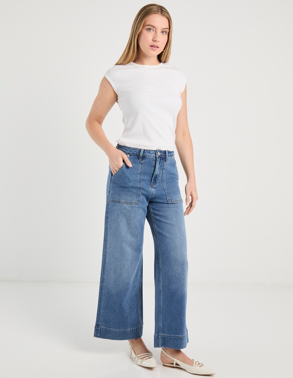 Jeans relaxed amplio cintura para mujer 8