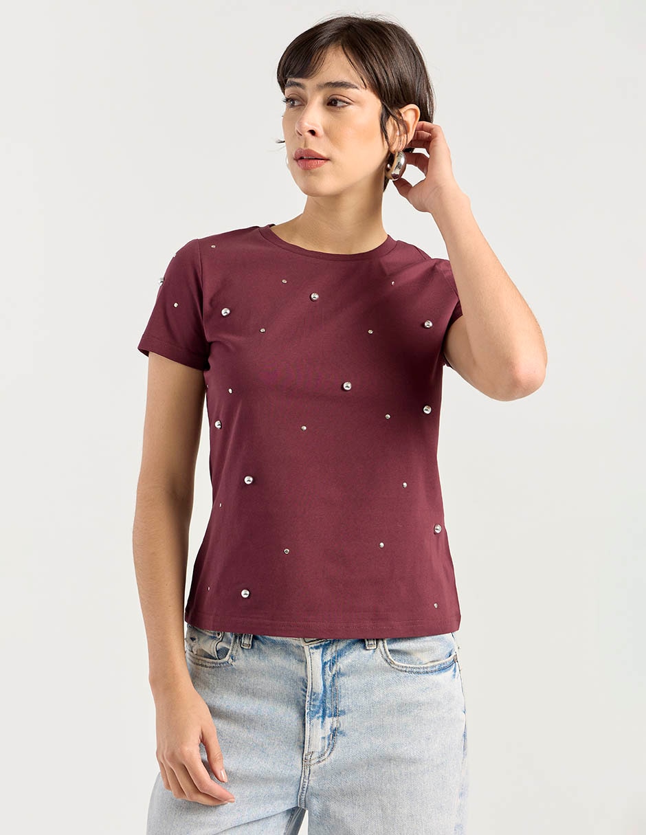 Playera manga corta cuello redondo para mujer