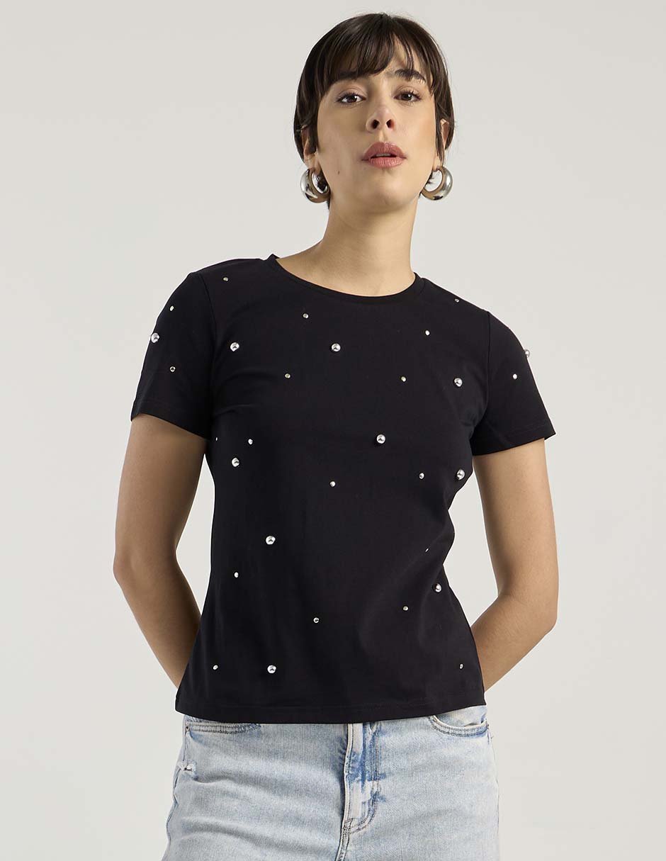 Playera manga corta Contempo cuello redondo para mujer