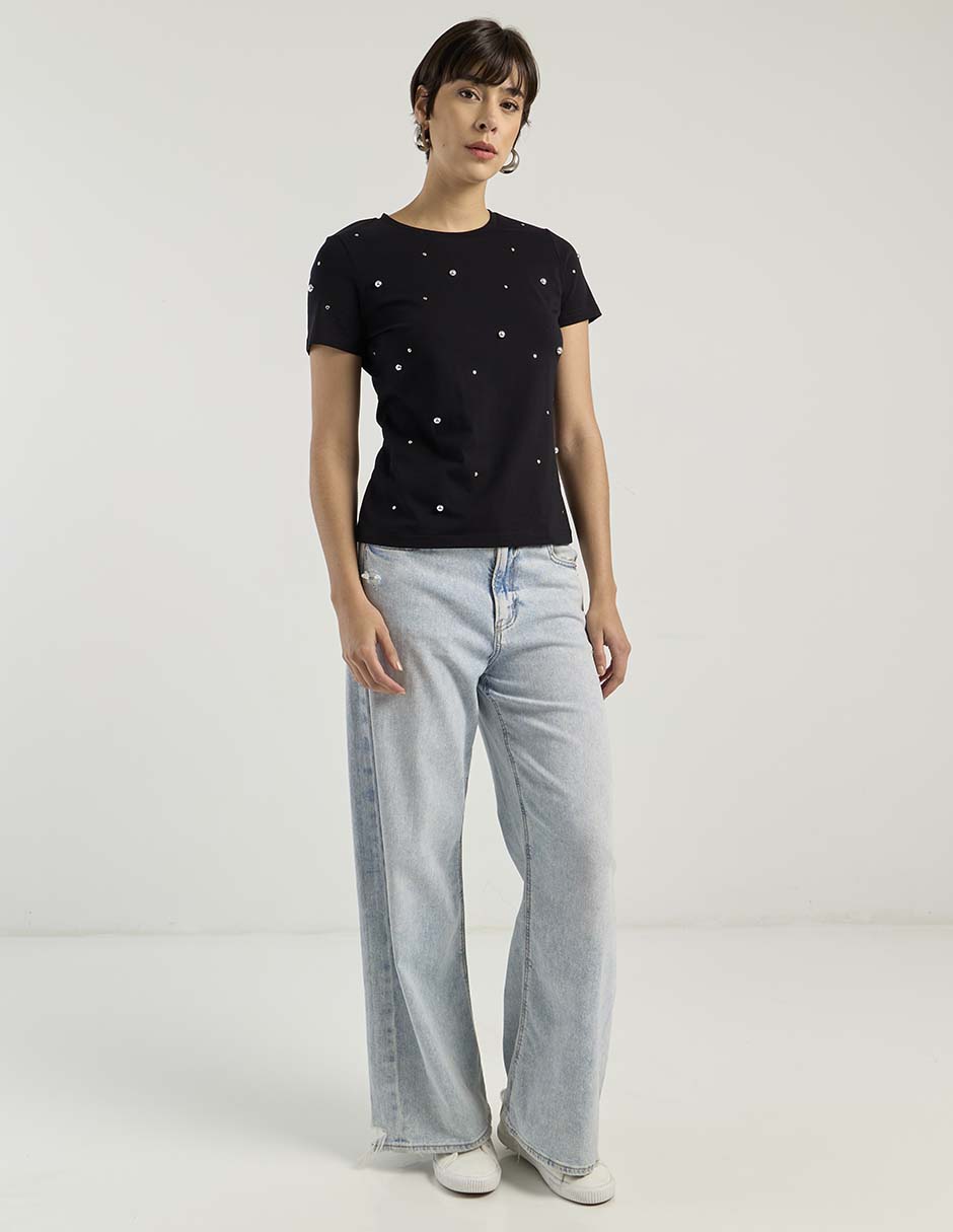 Playera manga corta Contempo cuello redondo para mujer