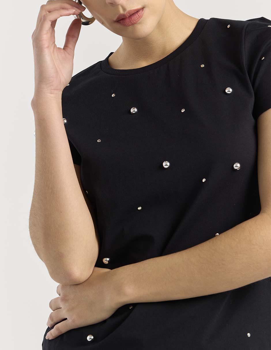 Playera manga corta Contempo cuello redondo para mujer
