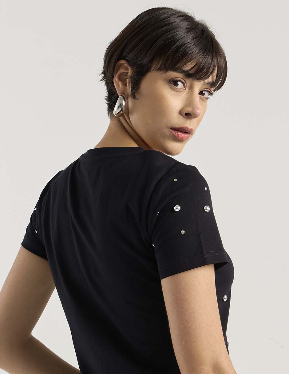 Playera manga corta Contempo cuello redondo para mujer