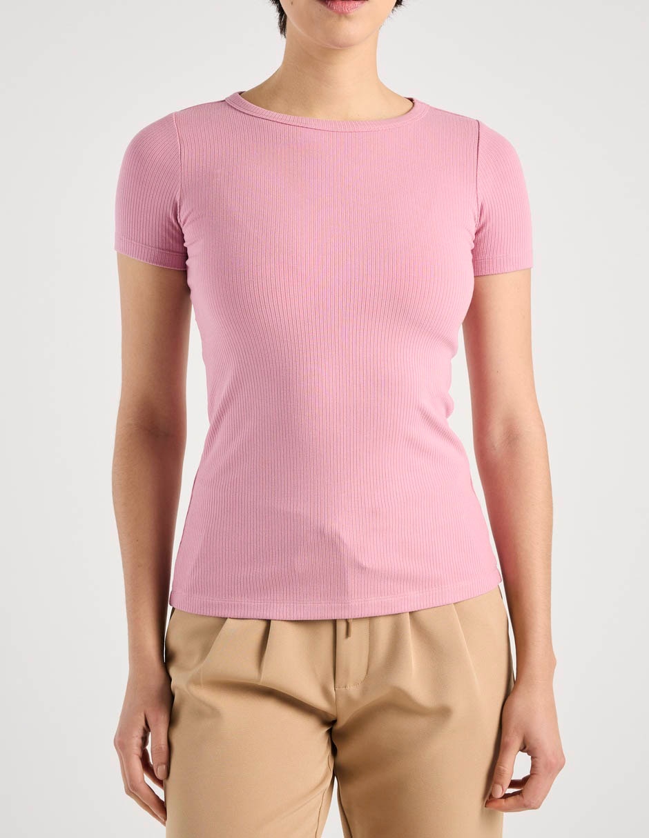 Playera manga corta Contempo cuello redondo para mujer