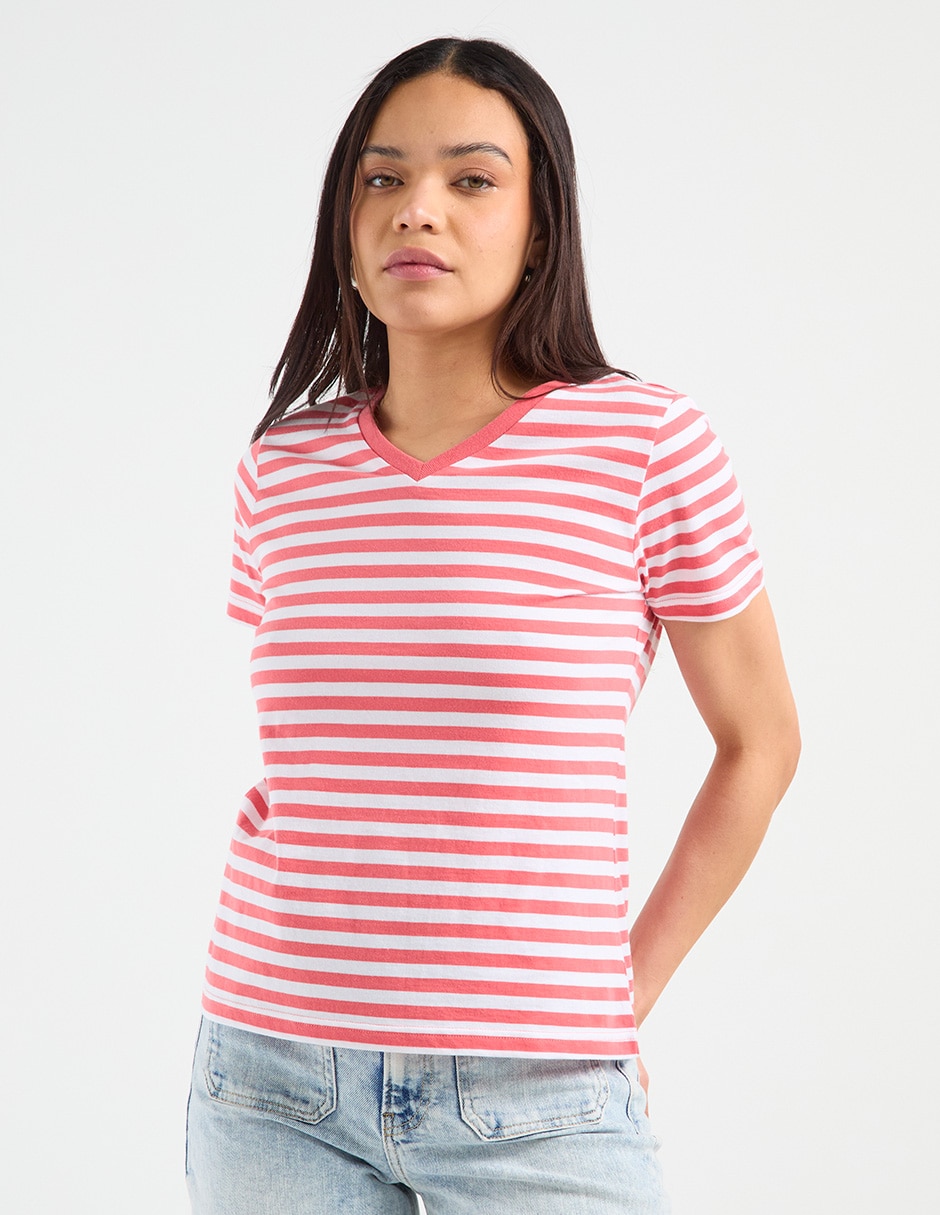 Playera manga corta cuello V para mujer Playera manga corta cuello V para mujer
