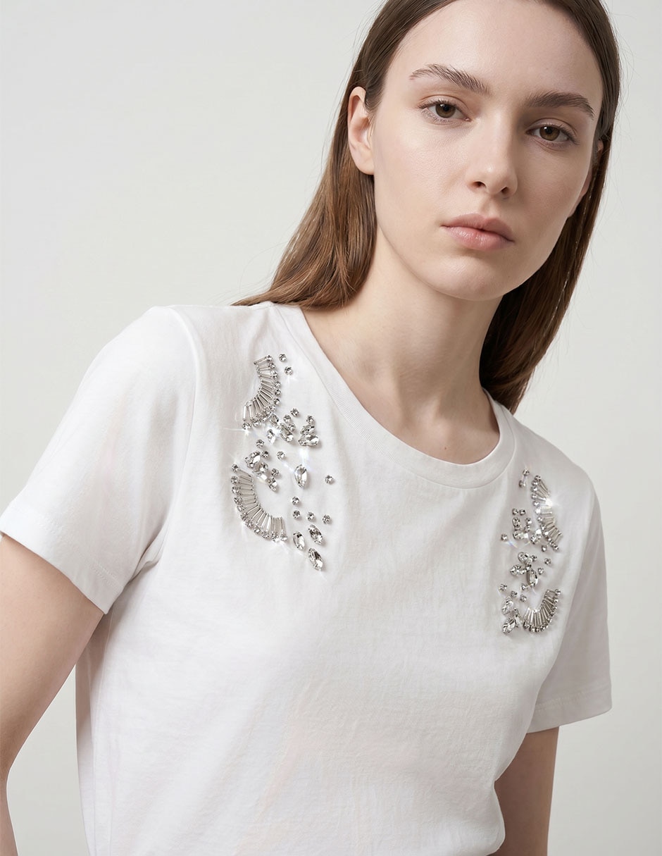 Playera manga corta contempo cuello redondo para mujer