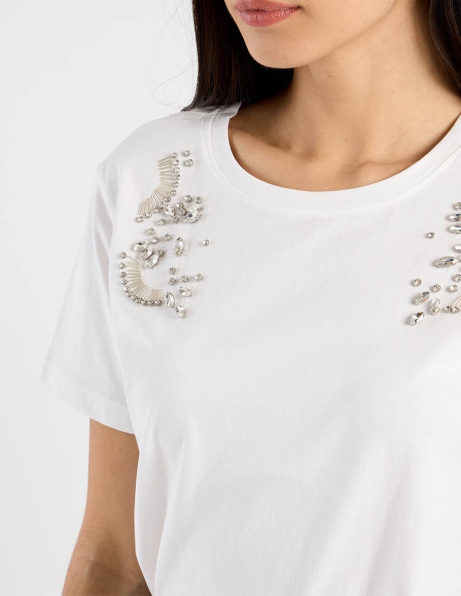 Playera manga corta contempo cuello redondo para mujer