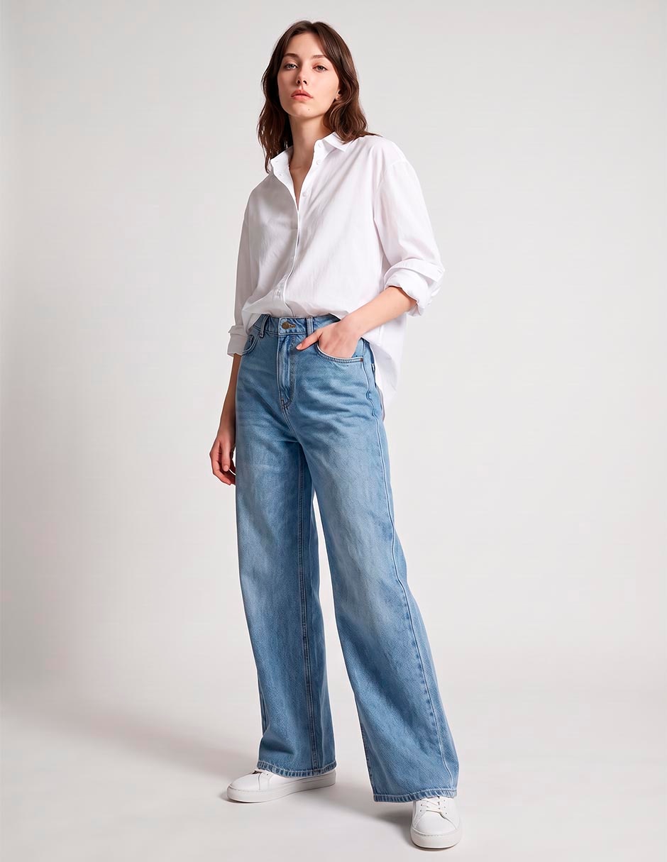 Jeans amplio corte cintura para mujer 3