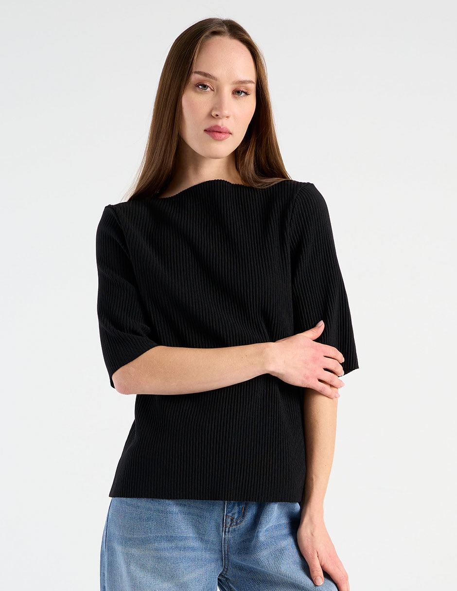 Playera manga al codo cuello ojal para mujer 2