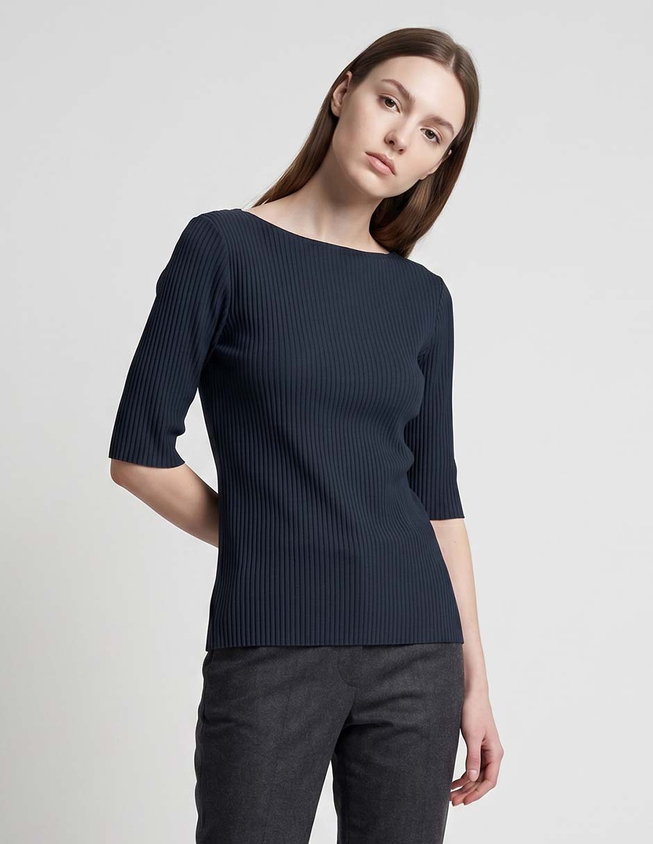 Playera manga al codo cuello ojal para mujer Playera manga al codo cuello ojal para mujer