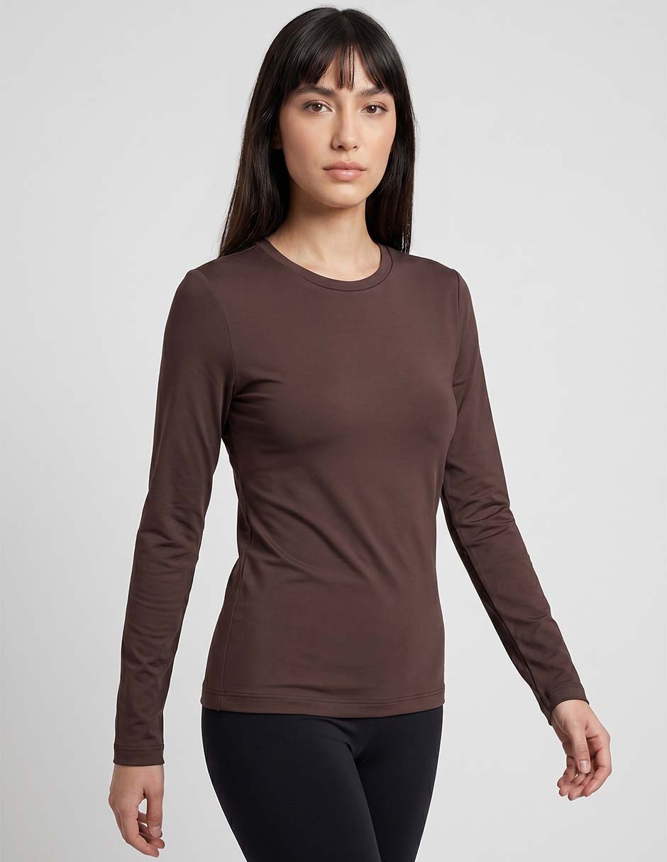 Playera manga larga cuello redondo mujer